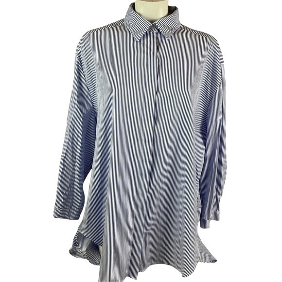 NWT Venti6 Blue White Stripe Lagenlook Button-Down Shirt Oversize Small F562 - Picture 1 of 13